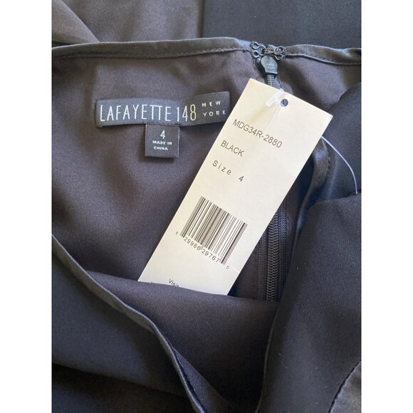 Lafayette 148 New York NWT $548 Black Midi Sheath Dress W/Leather Detail Size 4 - Picture 8 of 10